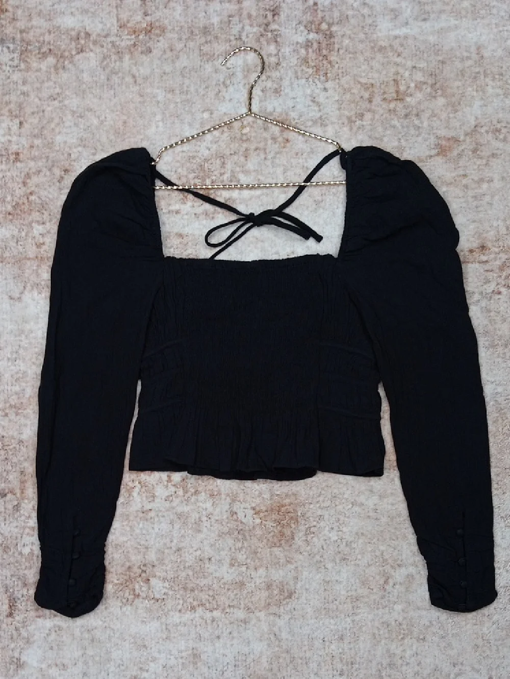 Free People Aurora Black Crop Long Sleeve Top
